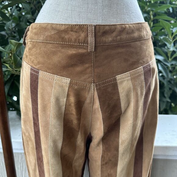 Vintage Escada Patchwork Suede Pants 70s Flare Boho Festival Leather Size M WOW - Picture 4 of 10